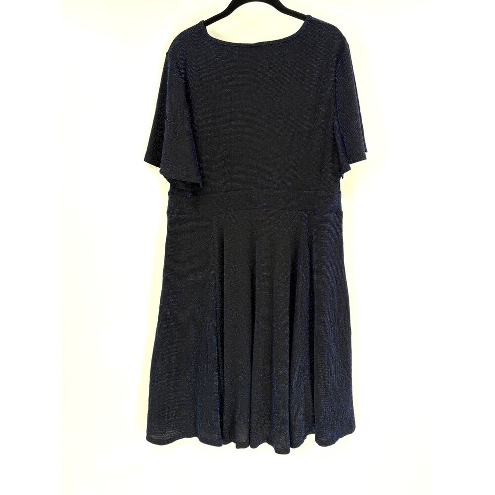 TORRID Dress Size 2X / Size 2 Black Blue Shimmer Flutter Slv V Neck Skater - Picture 6 of 6